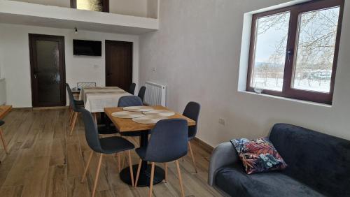 a living room with a table and chairs and a couch at EDANT HOUSE in Bumbesti Pitic