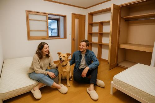 Postel nebo postele na pokoji v ubytování Guesthouse & Sharehouse カリマ安曇沓掛