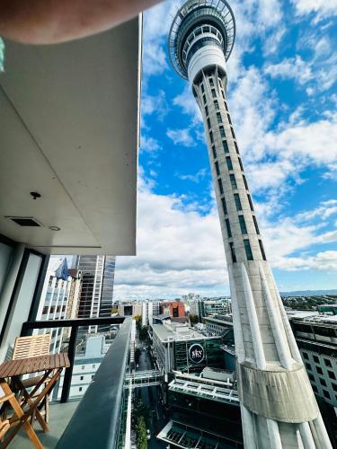 a view of the sydney tower from the top of a building at Sky Tower Panorama Suite Luxurious Apartment in Auckland