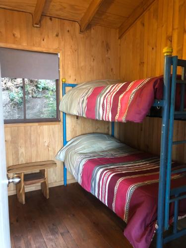 two bunk beds in a cabin with a window at Bahía Coliumo in Tomé