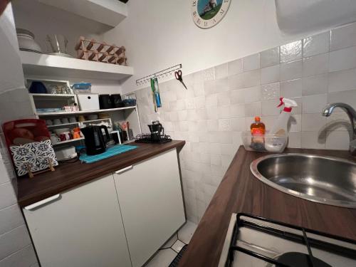 a kitchen with a sink and a counter top at Camogli - La casa di Ric - Liguria Holidays in Camogli