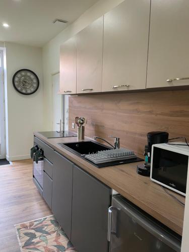 a kitchen with a sink and a microwave at Un instant de pur bonheur in Moulins