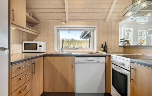 a kitchen with a sink and a microwave at Gorgeous Home In Vinderup With Sauna in Vinderup
