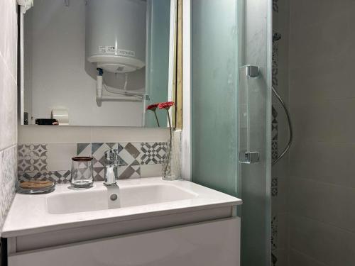 a bathroom with a sink and a shower at Appartement cosy, 2 pièces, proche plage et parking sécurisé - FR-1-229D-150 in Fleury