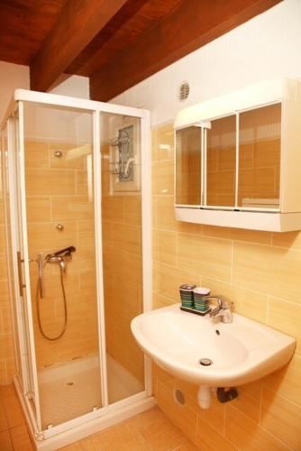 une salle de bain avec douche et lavabo dans l'établissement Minivilla Figari vue mer, plage Santa Giulia, à Porto-Vecchio