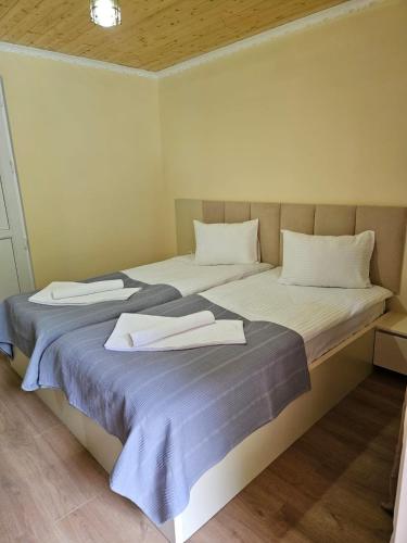 two beds sitting next to each other in a room at Guest House Gulba in Mestia