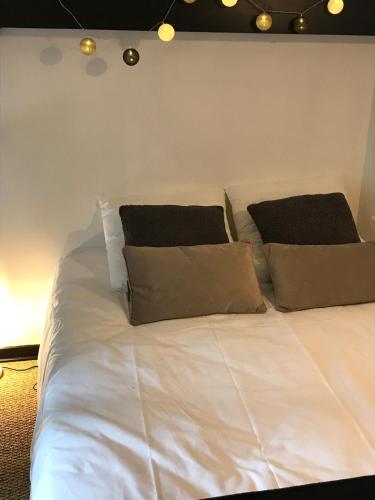 un grand lit blanc avec deux oreillers dessus dans l'établissement Hypercentre Calme Proche Massey, à Tarbes