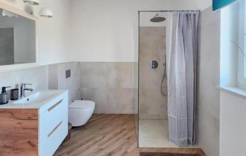 a bathroom with a shower with a toilet and a sink at Amazing Home In Gietrzwald With Wifi in Gietrzwałd
