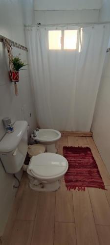 a bathroom with a toilet and a sink at Casita de campo con piscina in La Punta