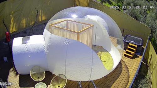 an overhead view of a tiny house in a tent at Cabañas De Madera Y Bungalows - Gilmañas 3 in La Iruela