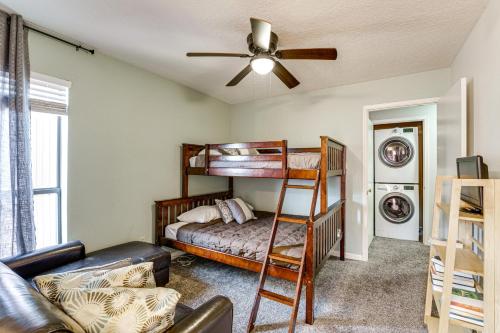 a living room with bunk beds and a couch at 2 Blocks to Angel Fire Resort Family Condo in Angel Fire