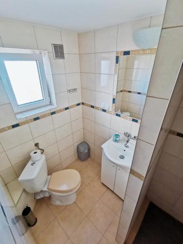 a bathroom with a toilet and a sink at Dom Gościnny Wika in Rewal