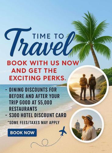 a flyer for a travel book with us now and get the exciting permits at Marriott Timber Lodge 2BD Villa in Stateline