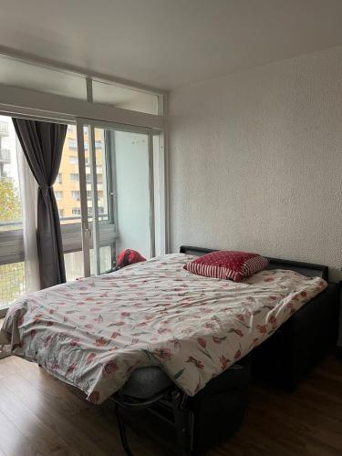 - un lit avec deux oreillers dans une chambre dotée d'une fenêtre dans l'établissement Bright studio, à Vanves