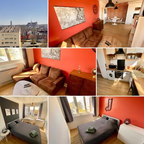 un collage de différentes photos d'un salon dans l'établissement Appartement 3 Chambres & Dernier étage, à Amiens