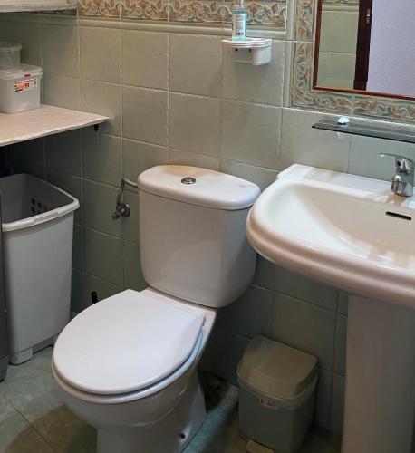 a bathroom with a toilet and a sink at Manzaneque Rural House in Caudete de las Fuentes