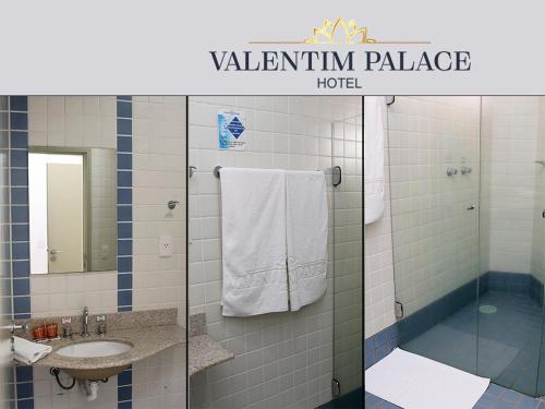 a bathroom with a sink and a mirror at Valentim Palace Hotel in Valentim Gentil