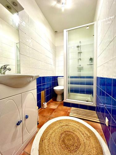 une salle de bain avec une douche, un lavabo et des toilettes dans l'établissement Studio cosy proche hyper centre et gare, à Banyuls-sur-Mer