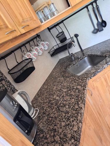 a kitchen with a sink and a counter top at Brīvdienu lauku māja in Garkalne