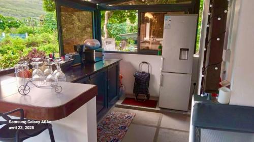 a kitchen with a refrigerator and a counter top at Villasjohnclair in Eau Vanée