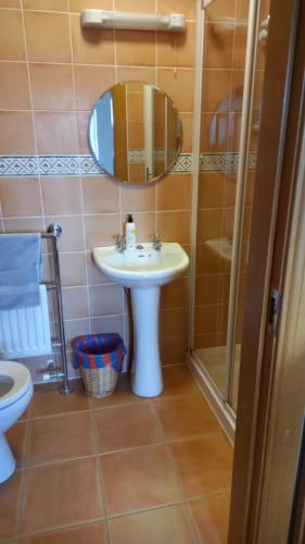 a bathroom with a sink and a mirror at Dungloe House in Dungloe