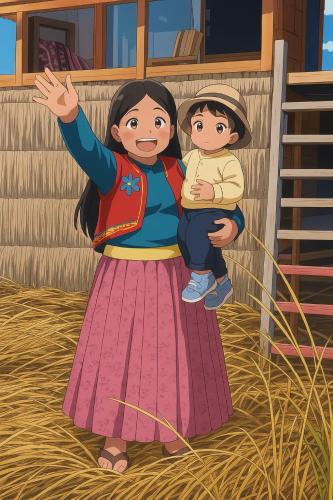 a girl and a child in a barn at Titicaca Home Perú in Puno