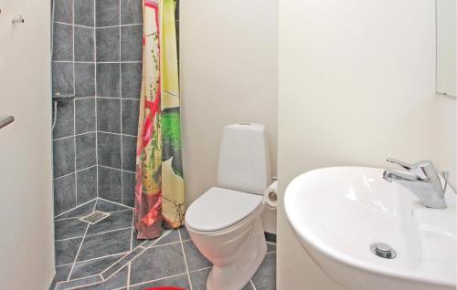 a bathroom with a toilet and a sink at Lovely Home In Aabenraa With Sauna in Aabenraa