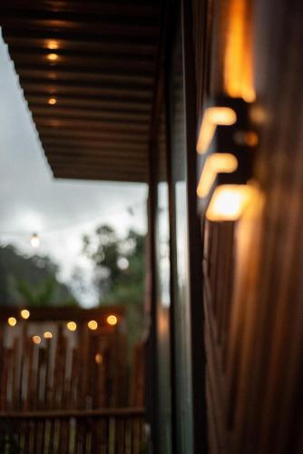 a blurry picture of a building with lights on it at Cabana Bosque Encantado I in Santa Teresa