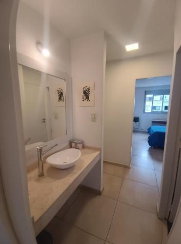 a bathroom with a sink and a mirror at Excelente SEMIPISO vista al Buen Pastor in Cordoba