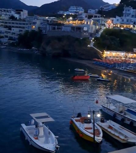 a group of boats in a harbor at night at Bella Vista in Balíon