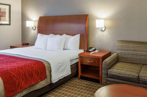 a hotel room with a bed and a couch at Comfort Inn & Suites West Springfield in West Springfield