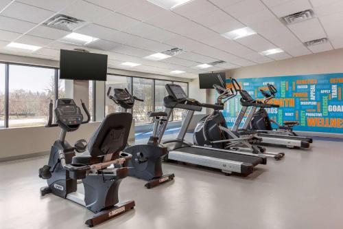 a gym with several treadmills and cardio machines at Radisson Hotel Southfield-Detroit in Southfield