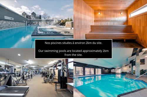 a collage of three pictures of a swimming pool at La Familliale 69 - 3 chambres - 7 personnes in Saint-Férréol-les-Neiges