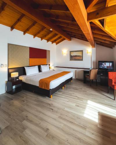 a bedroom with a bed and a television in it at Rochester Calafate in El Calafate