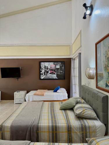 a bedroom with two beds and a flat screen tv at Hotel Al Mare in Santa Cruz de Barahona