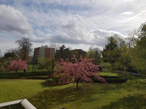 un arbre au milieu d'un parc avec un bâtiment dans l'établissement Chambre privée près aéroport Paris Orly, à Athis-Mons