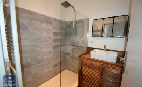 une salle de bain avec un lavabo et une douche en verre dans l'établissement Lman, à Agen