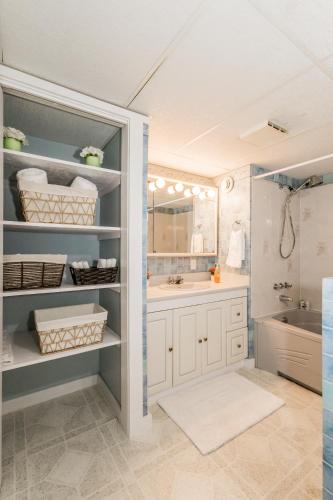 a bathroom with a sink and a mirror at Sweet Blossom Place in Kentville