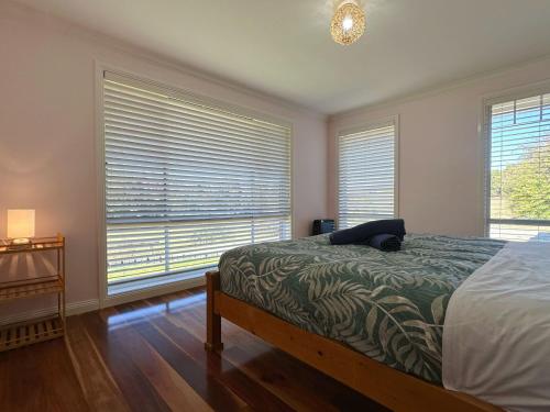 1 dormitorio con 1 cama y 2 ventanas con persianas en Sunlit Sanctuary at Kingston, en Kingston