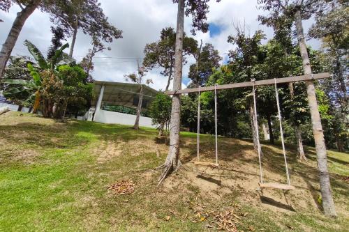 a swing set in a park with trees at AlSafina Forest Stay in Kemaman