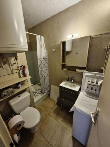 une petite salle de bain avec toilettes et lavabo dans l'établissement Résidence Le Cezelly - 2 Pièces 4 couchages PORT LEUCATE MAE-6061, à Leucate