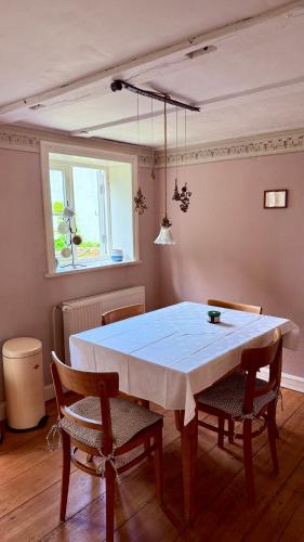 a dining room with a table and two chairs at Ferienhaus St. Johannis in Werben