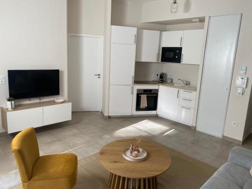 un salon avec un canapé et une table et une cuisine dans l'établissement Nice virgil Barel, à Nice