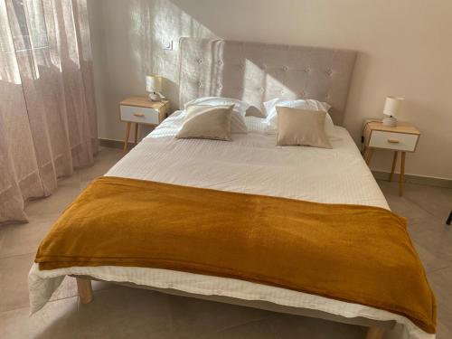 - un grand lit dans une chambre avec 2 tables de chevet dans l'établissement Nice virgil Barel, à Nice