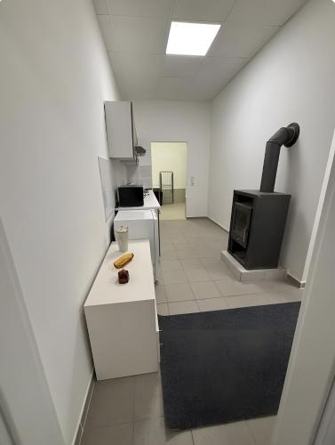 a room with a kitchen with a stove at Menzel Wohnungen in Beckingen