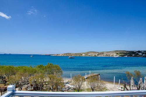 a view of a body of water with a beach at Hotel Livadia in Parikia