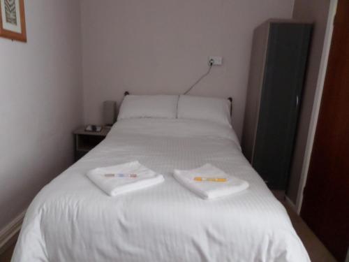 two pillows on a white bed in a room at Nathans in Blackpool