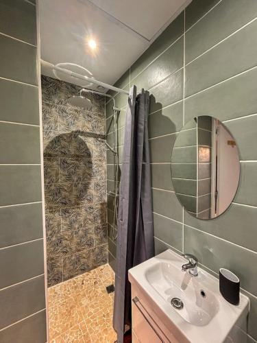 une salle de bain avec un lavabo et un miroir dans l'établissement La Petite Escale Studio de 16m2, à Montauban