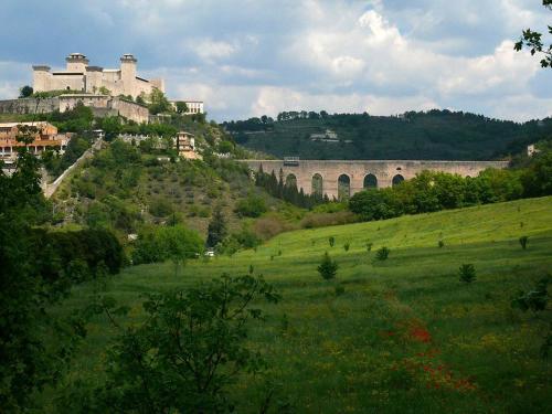 a castle on top of a hill with a green field at Marco & Andrea Agriturismo Collepina in Amelia