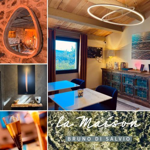 a collage of pictures of a hotel room with a table at La Maison in Les Vans